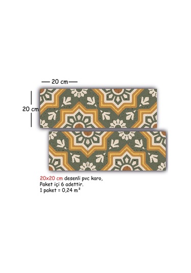 Tink Kendinden Yapışkanlı Yeşil Yıldız Metraj Desenli Pvc Karo Kaplama 20x20 Cm 6'lı Paket