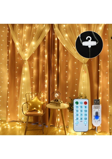 Geeksen 10x3m 300 Led Perde Işık Perdesi, 4 Müzik & 8 Aydınlatma Modu Uzaktan Kumandalı Düğün Parti Ev Noel Dekorasyon Sıcak Beyaz