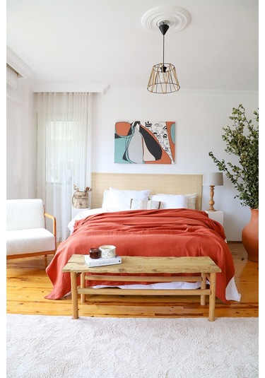 Vivamaison Çift Kişilik 4 Kat Müslin Pike Yatak Örtüsü Kiremit