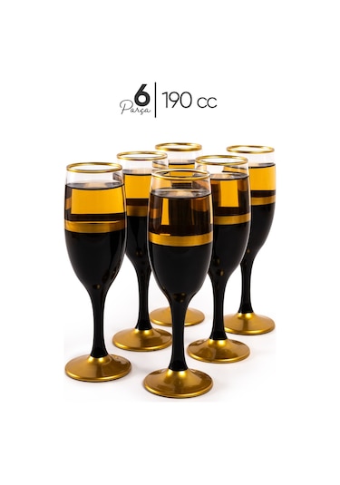 Mest 535 Model Siyah Mat Gold 6 Adet Kahve Yanı Su Bardağı Seti 190 Cc Siyah Mat Gold