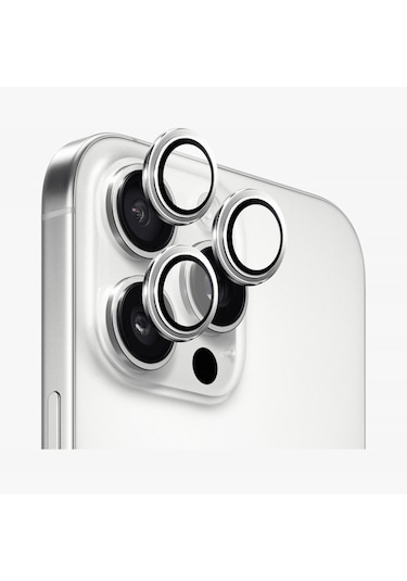 Safeus Safir Temperli Kamera Lens Koruyucu Apple Uyumlu iPhone 16 Pro Max İle Beyaz