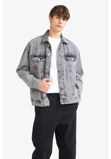 Defacto Oversize Geniş Kalıp Düğmeli Denim Ceket F4736ax25aunm18 Gri