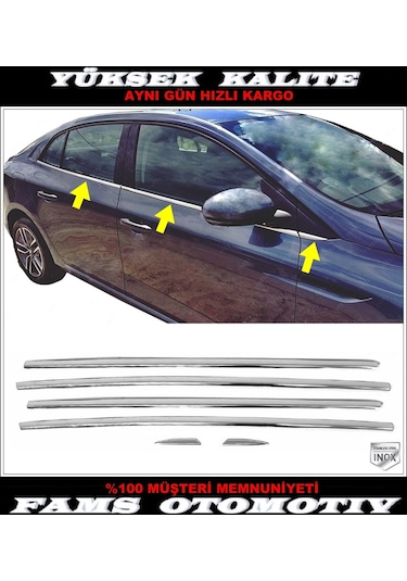 Renault Megane 4 Sedan Krom Cam Çıtası 6 Prç 2015 Üzeri P.Çelik