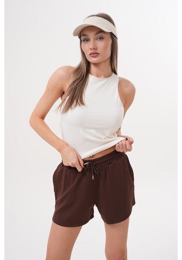 Genius Store Kadın Modal Şort Beli Lastikli Cepli Şort Modal-şort Kahverengi