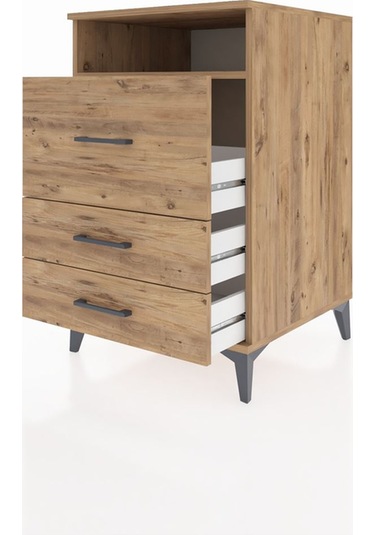 Kronos Komodin Tek Raflı 3 Çekmeceli 60x59x96 Çam-çam Çam