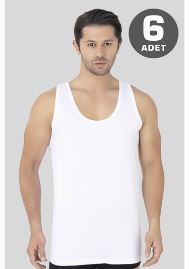 6'lı Paket Beyaz Erkek Atlet %100 Pamuklu Penye, Nefes Alabilir İç Giyim Beyaz