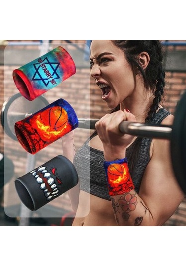 M-1pcs Renkli Baskı Unisex Spor Ter Bandı Bileklik Bilek Koruyucu Koşu Badminton Basketbol Brace Havlu Kumaş Ter Bantları-1pcs Okyanus Çok Renkli