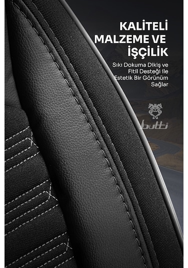 Siyah - Gri Butti Libro Serisi Keten Kumaş Premium Oto Koltuk Kılıfı Destekli, Ön Arka Tam Set