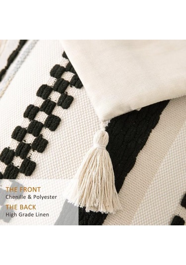 Vkemall 2'li Bohem Desenli Yorgan Kılıfı 18x18 İnç, Siyah, Çift Taraflı, Gizli Fermuar, El Yapımı Tassel, Koltuk Yastık Kılıfı Siyah