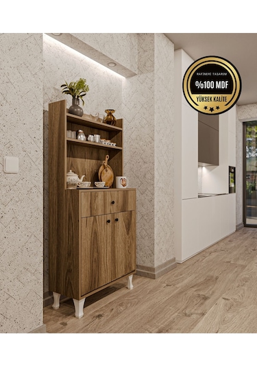 Dekorfim Çok Amaçlı Airfry Dolabı Kahve Köşesi Kahverengi