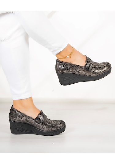 Erkan Saçmacı Taylor Gümüş Yılan Hakiki Deri Dolgu Topuklu Günlük Ayakkabı Gümüş