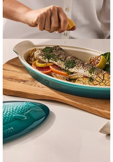 Le Creuset Kapaklı Seramik Balık Pişirme Kabı, 34 Cm Blue Riviera