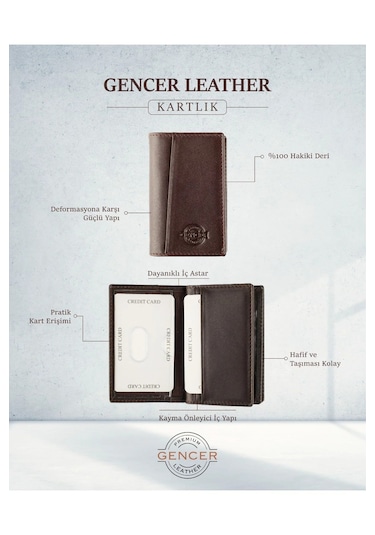 Gencer Leather Hakiki Deri Dikey Kartlık Kahverengi Kahve