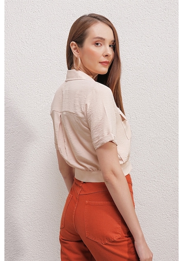 Bigdart 0663 Crop Ceket - Krem 001