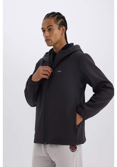 DeFactoFit Su İtici Regular Fit Kapüşonlu Fermuarlı Softshell Mont D6178AX25SPAR220