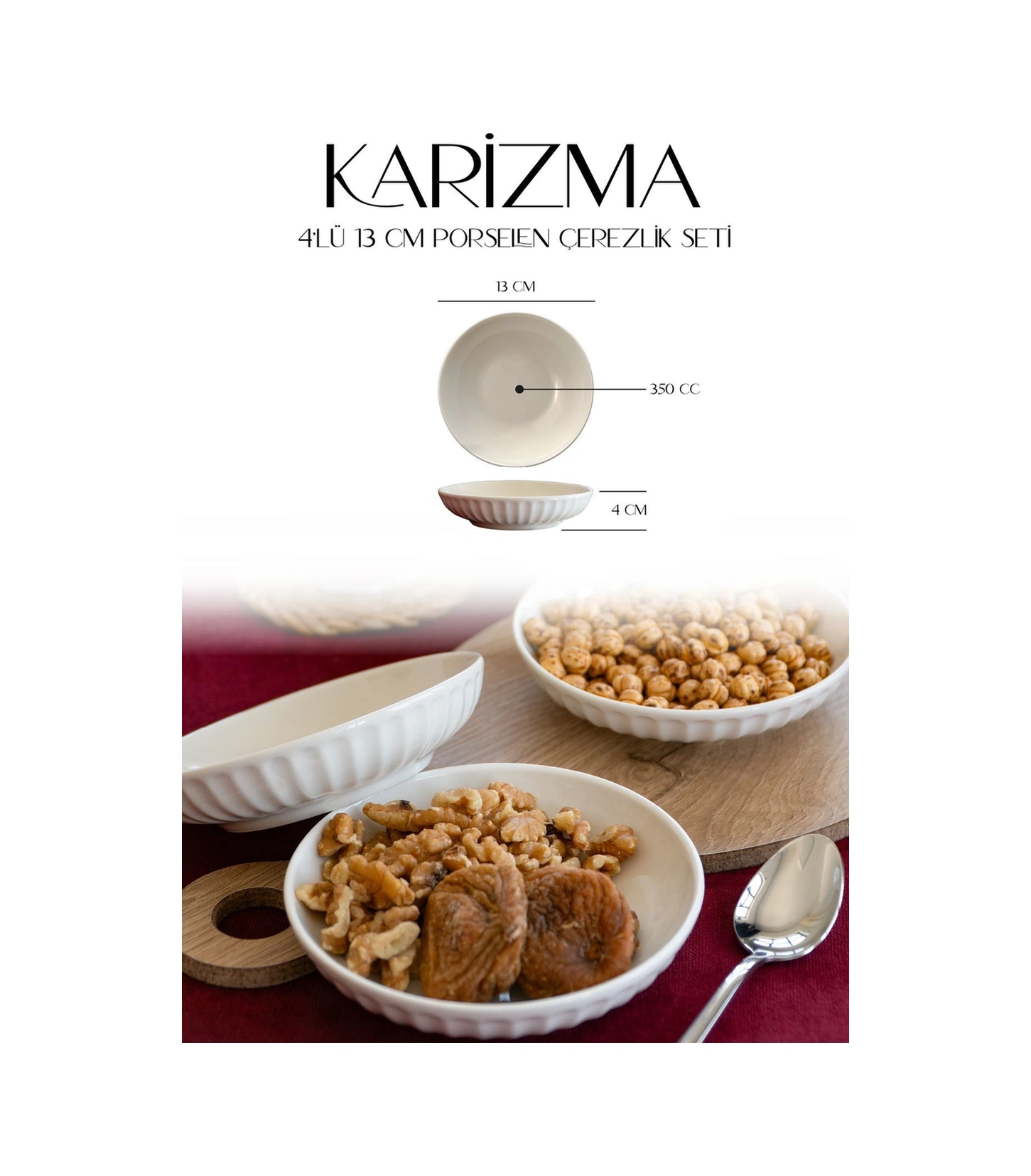 Karizma Hayat Ağacı 4 Parça Çerez Tabağı Kırık Beyaz