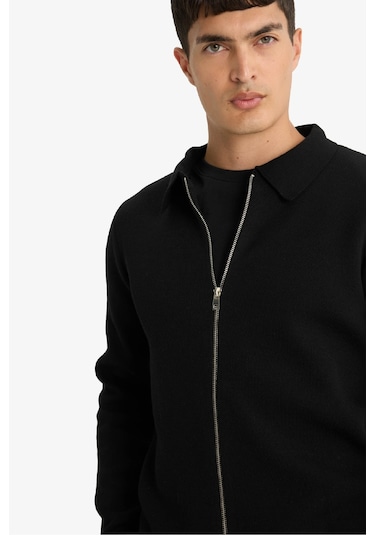 Defacto Standart Fit Polo Yaka Basic Düz Fermuarlı Triko Hırka D3592ax25wnbk27 Siyah