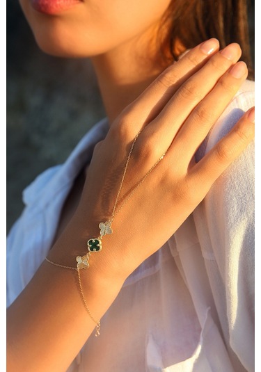 14k Altın Kaplamalı 925 Ayar Gümüş Granada Saray Yoncaları Şahmeran - Yeşil 45104100 Altın