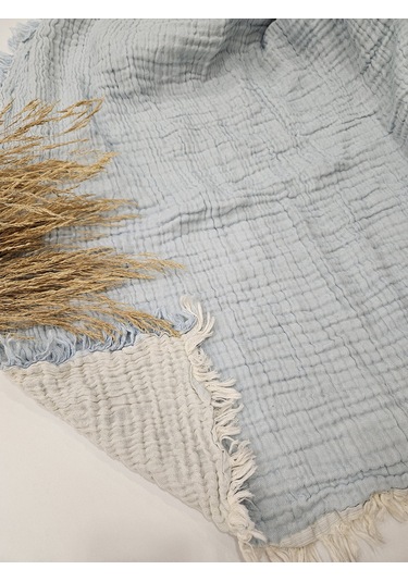 Bebe Mavi 4 Katlı Çift Taraflı Çift Kişilik Müslin Battaniye %100 Pamuk 230x240 Cm