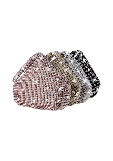 Dofolink Gümüş Büyük Taşlı Gece Çantası - El Kayışıyla Düğün, Parti Ve Özel Etkinlikler İçin Trihedral Şapka Kapanmalı Parlak Clutch GÜMÜŞ