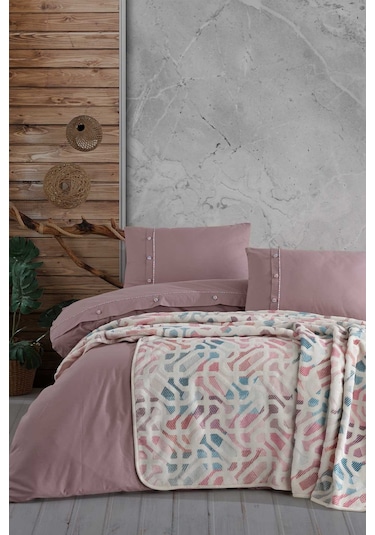 Elart Pamuk Nevresimli Battaniye Seti 5 Parça Mila Gülkurusu