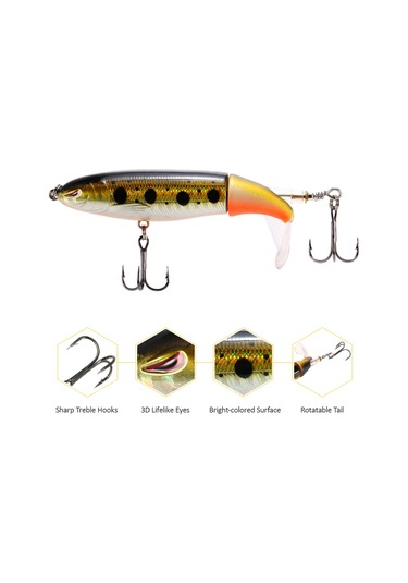 Maiyame 13g 10cm Turuncu Kaplan Desenli Plastik Spinner Kuyruklu Üstü Suya Yatan Pencil Yem, Parlak Renkli 3b Gözlü, Keskin Treble İğneli Balık Yemi