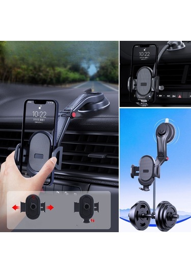 Ams Net Güçlü Vantuzlu Araç İçi Konsol Üstü Telefon Tutucu Aparat Siyah