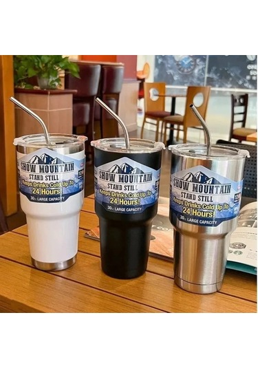 30oz Buz Bar Bardağı Yaz Kahve Fincanı Araba Su Bardağı 304 Paslanmaz Çelik Yalıtım Soğuk Tutmak Fincan Taşınabilir Çift Bardak Gümüş Diğer