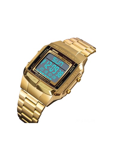 Dofolink Skmeı Erkek Kol Saati 3atm Su Geçirmez Çift Zaman 5 Alarm Güneşışığı Stopwatch Multifonksiyonlu Paslanmaz Çelik Kordon Gold