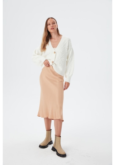 Kadın Camel Bel Lastikli Balık Saten Etek 001