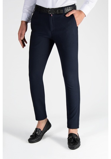 Koyu Lacivert Slim Fit Pamuklu İtalyan Kesim Pantolon Koyu Lacivert