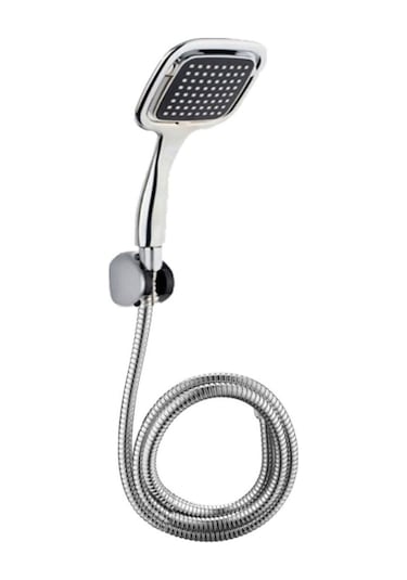 Krom Kare Duş Başlığı Mafsal Ve Duş Hortumu Seti Gri