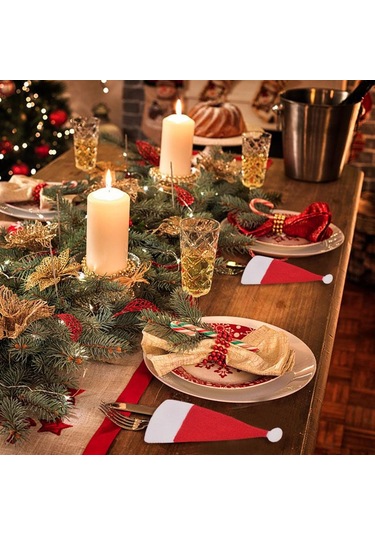 Noel Dekorasyonu Sofra Tutucu Çanta Noel Şapkası Çatal Bıçak Çatal Bıçak Takımı Çantası Noel Ev Mutfak Dekoru Süs Navidad Yeni Yıl 5 Pcs