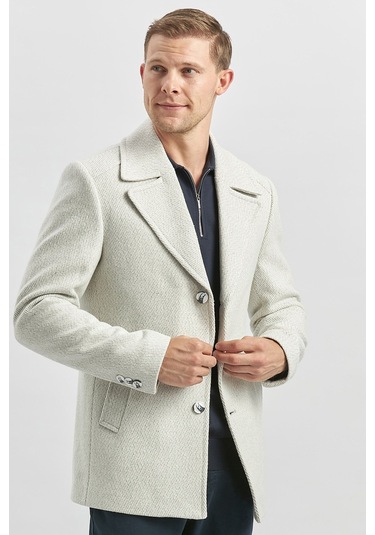 Kaşe Kırlangıç Yaka Desenli Astarlı Slim Fit Dar Kesim Klasik Mont 1007245150-taş Rengi Taş