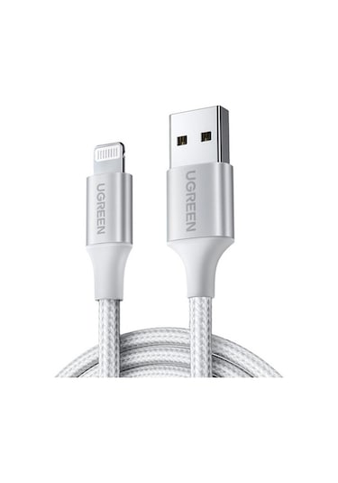 Ugreen Lightning Apple Uyumlu iPhone  Örgülü Data Ve Şarj Kablosu Beyaz