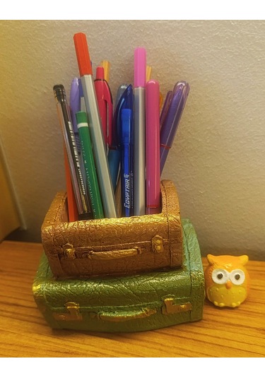 Artepieza Vintage Çift Bavul Saksı- Masaüstü Düzenleyici- Dekoratif Bavul Kalemlik Yeşil-kahve 12 8 1 Adet