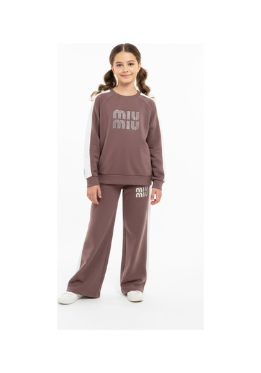 Kız Çocuk Oysho Kumaş Şerit Garni Detaylı Alt-üst Takım 12302 Kahverengi