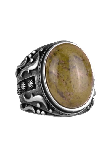 El Yapımı 925k Katı Sterlin Gümüş Erkek Yüzük, Gerçek Doğal Unakite Taşı Yüzük, Sanatsal Tasarım Gümüş