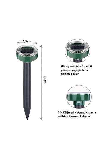 2 Adet Solar Güneş Enerjili Akrep,köstebek,yılan Fare Kovucu 750-1000 M2 Etkili Yuvarlak