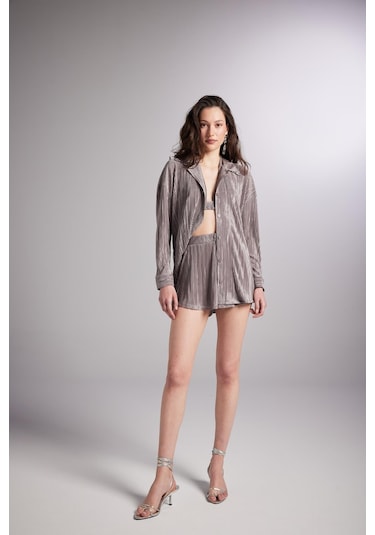 Holly Lolly Düğme Kapamalı Comfy Oversize Gömlek Vizon