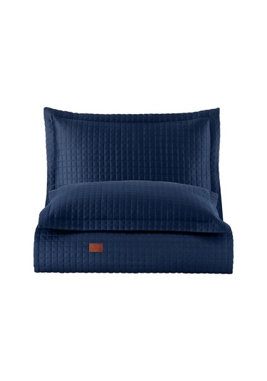 Elegante %100 Pamuk Saten Yatak Örtüsü Seti Lacivert Bej