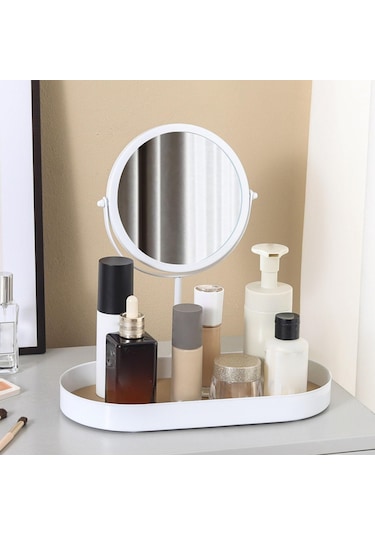 Homyl Tepsili Masa Üstü Makyaj Aynası Ayrılabilir Beyaz Beyaz