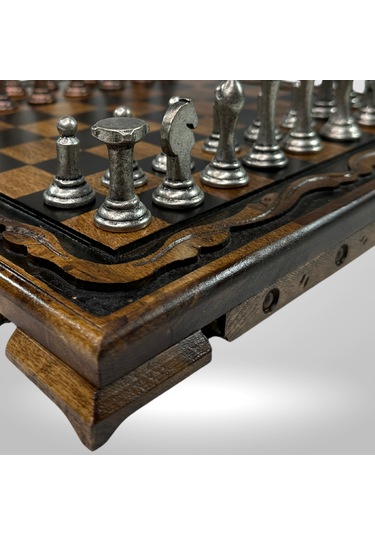 Mc01 Metal Satranç Takımı - Gerçek Ceviz Tahta - El Yapımı