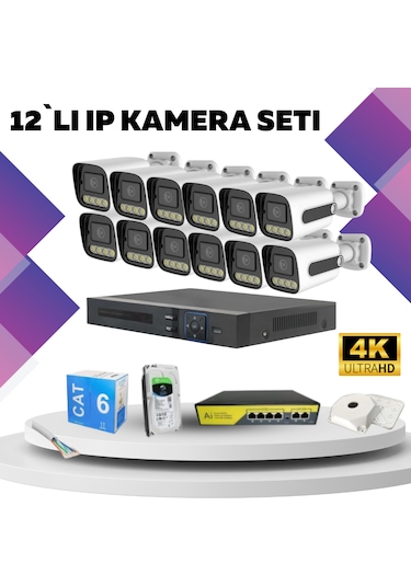 12'li Güvenlik Ip Kamera Seti - 4mp Dış Mekan Kamera, 3.6mm Lens,