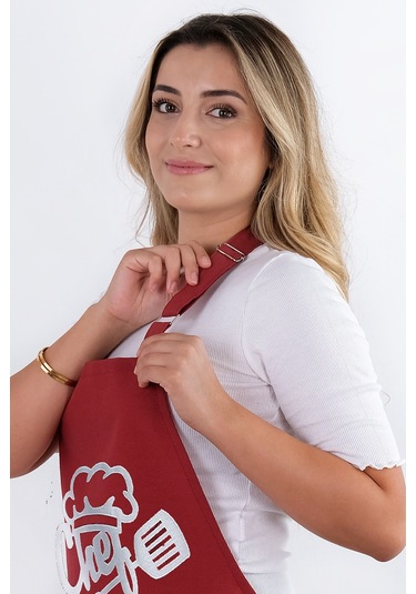 Unisex Master Chef Ayar Askılı Mutfak Önlüğü Vişne