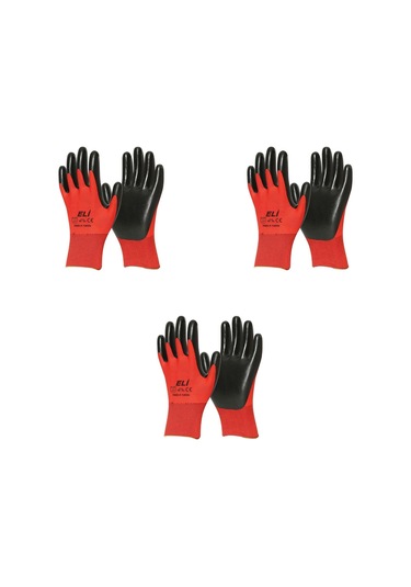 Eli Nitril İş Güvenlik Eldiveni - Kırmızı - 10/xl - 3 Çift - Paket