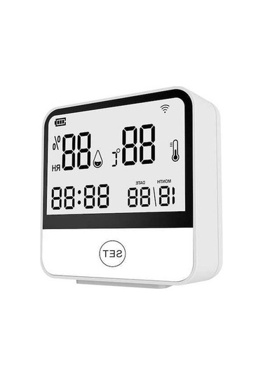 Supermarket1 Akıllı Wifi Sıcaklık Nem Sensörü - Dijital Ekranlı, Uzaktan Algılayıcı, Alarmlı