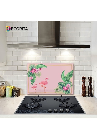 Decorıta Cam Ocak Arkası Koruyucu | Tropik Flamingo