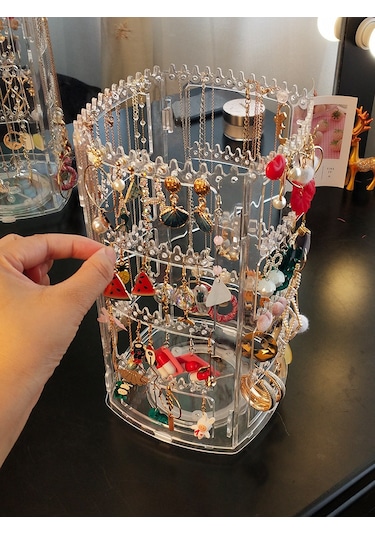 Döner Takı Ekran Standı Kulak Klipsi Küpe Küpe Saklama Standı Taşınabilir Takı Saklama Kutusu Asılı Kolye Rafı Siyah