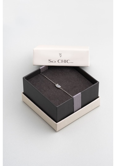 So Chic Işıltılı Baget 18 Ayar Beyaz Altın Kaplama 19 Cm Gümüş Bileklik Rodyum